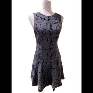 Alice + Olivia Fonda denim lace overlay black dress size 4